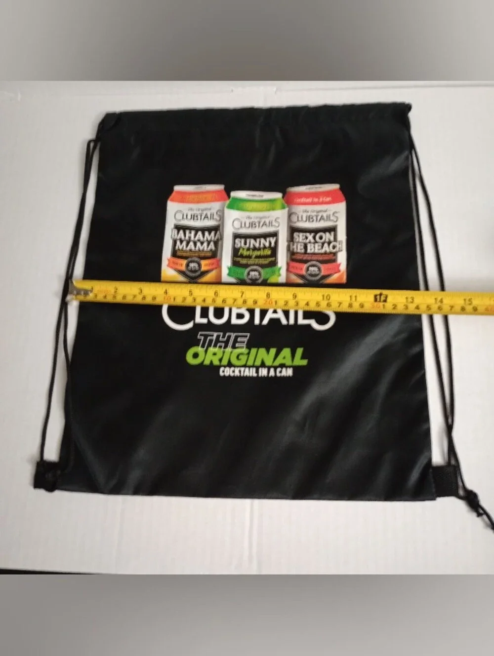 Clubtails Cocktail In A Can Branded Black Drawstring Backpack Bag 16